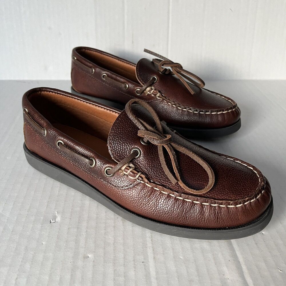 Quoddy Canoe Shoes Camp Moccasin Pebbled Leather Mens Size 7.5 Handcrafted USA